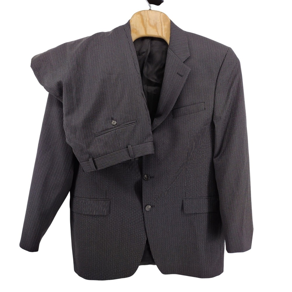 Lauren Ralph Lord & Taylor Mens 44L dark Grey Pinstripe 36x32 Wool 3-Button Suit